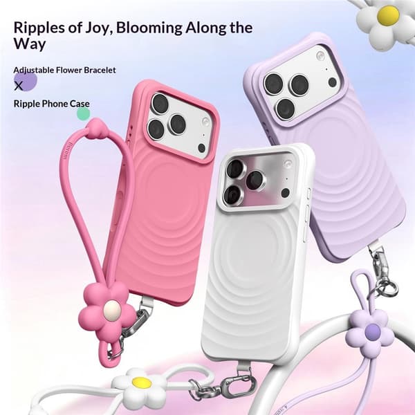 Mobilskal Blommor till iPhone 18 Pro MagSafe med rem Rosa