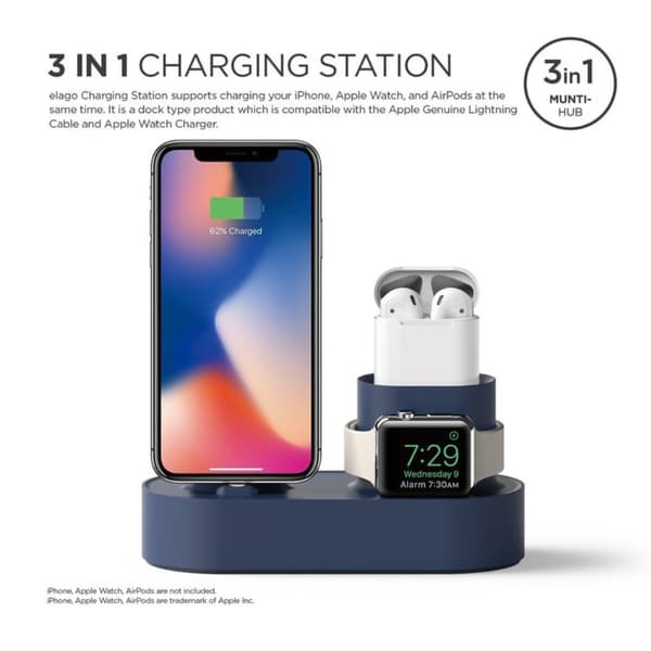Laddningsstation 3 i 1 för Apple Enheter Blå