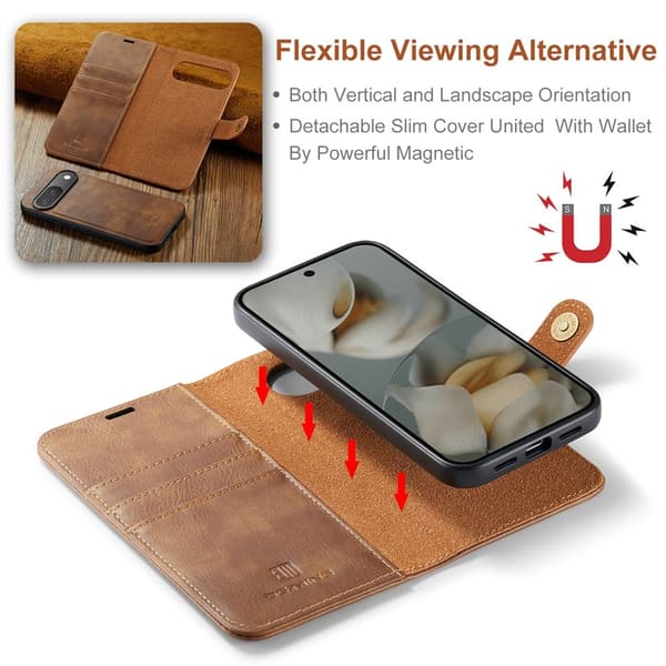 DG.MING 2-in-1 Magnet Wallet Google Pixel 10 Pro Cognac