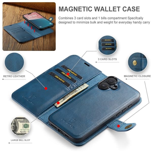 DG.MING 2-in-1 Magnet Wallet iPhone 17 Blue