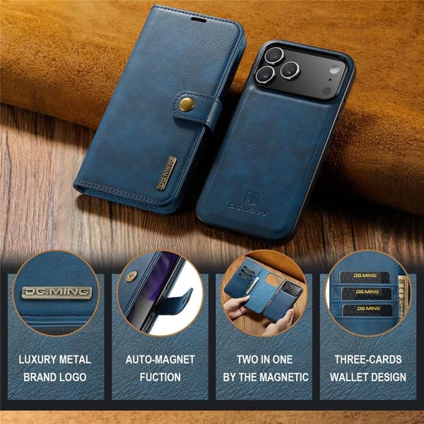 DG.MING 2-in-1 Magnet Wallet iPhone 17 Pro Blue