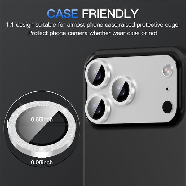 Linsskydd Glitter till iPhone 18 Pro Max Silver