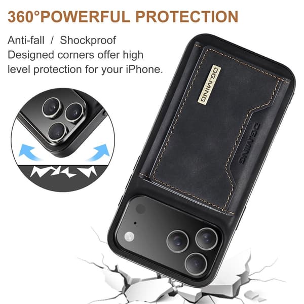 DG.MING 2 in 1 Magnetic Card Slot Case iPhone 17 Pro Max Black