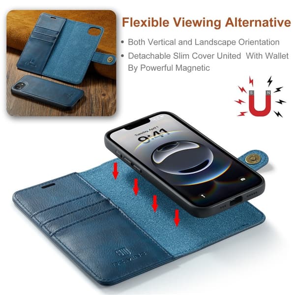 DG.MING 2-in-1 Magnet Wallet iPhone 16e Blue