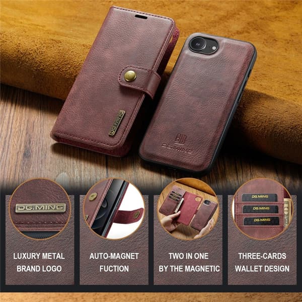 DG.MING 2-in-1 Magnet Wallet iPhone 16e Red