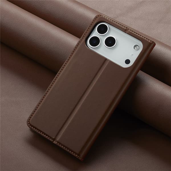 LC.IMEEKE Plånboksfodral till iPhone 18 Pro med kortfack och ställ Brun