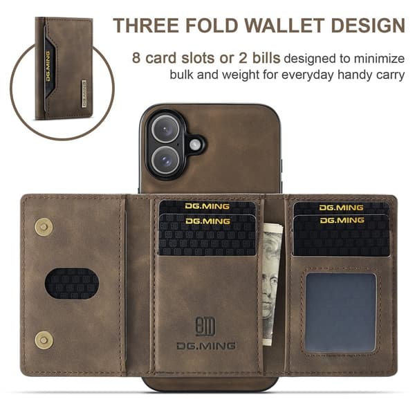 DG.MING 2 in 1 Magnetic Card Slot Case iPhone 17 Brown