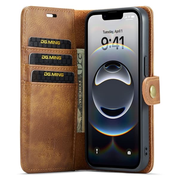 DG.MING 2-in-1 Magnet Wallet iPhone 16e Cognac