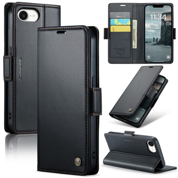 CaseMe Slim Plånboksfodral RFID-skydd iPhone 16e Svart