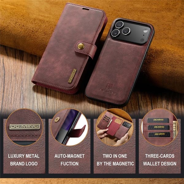 DG.MING 2-in-1 Magnet Wallet iPhone 17 Pro Red