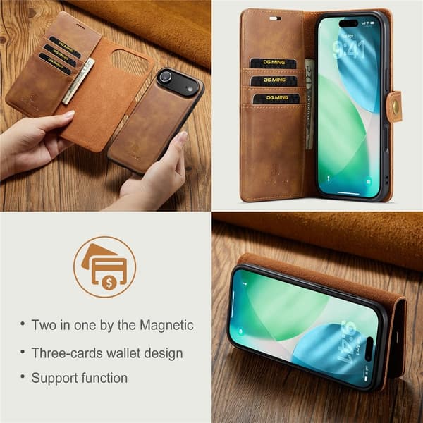DG.MING 2-in-1 Magnet Wallet iPhone Air Cognac