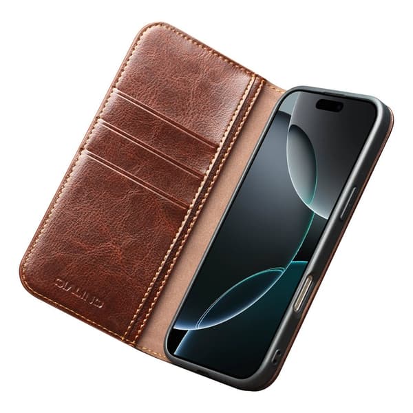 Qialino Leather Wallet Case iPhone 17 Brown