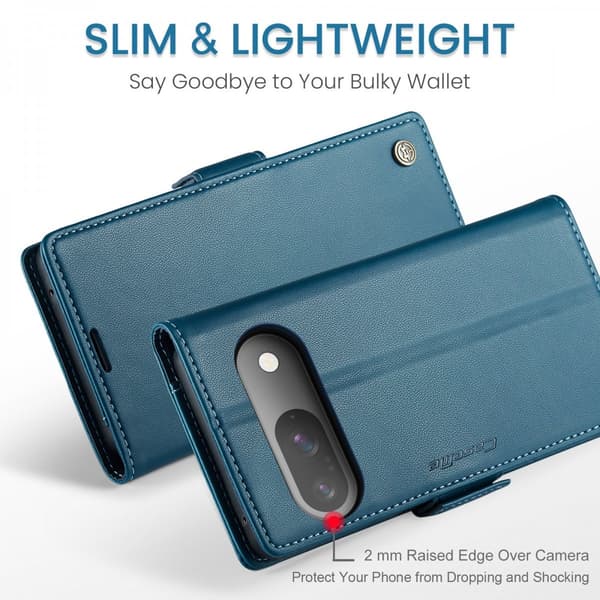 CaseMe Slim Plånboksfodral RFID-skydd Google Pixel 10 Pro Blå