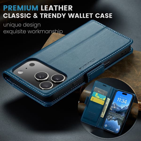 CaseMe Plånboksfodral till iPhone 18 Pro med RFID-skydd, kortfack och ställ Blå