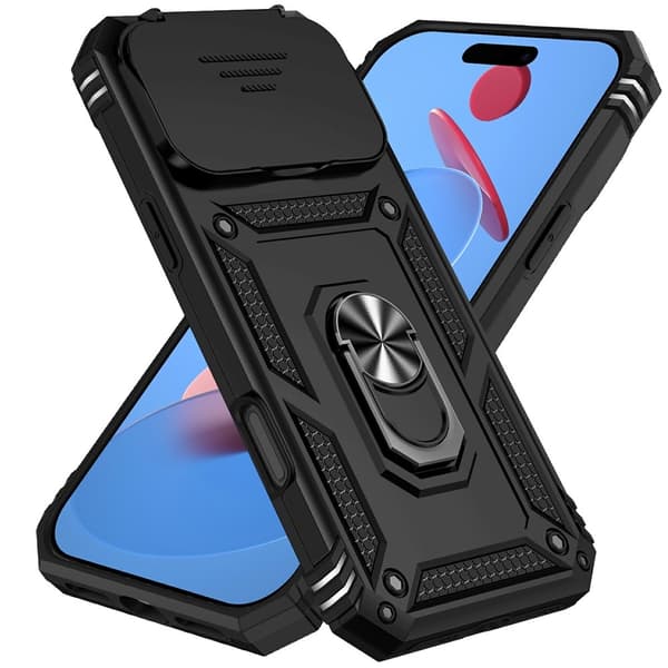 Hybridskal iPhone 17 Pro Max Ring + Kameraskydd Svart