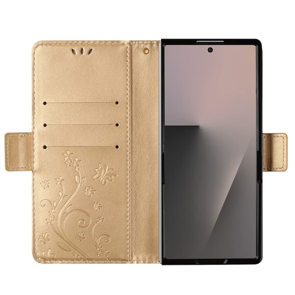 Plånboksfodral med rem med blommönster Samsung Galaxy Z Fold 8 Ultra Guld