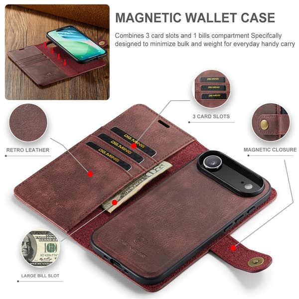 DG.MING 2-in-1 Magnet Wallet iPhone Air Red
