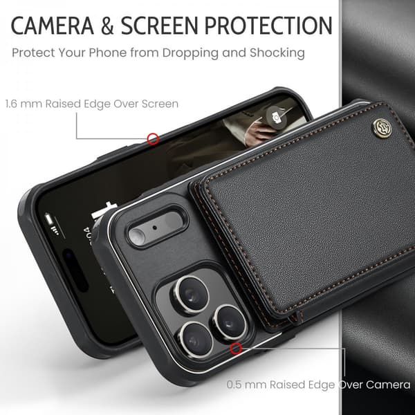 CaseMe Plånboksfodral till iPhone 18 Pro Max med RFID-skydd och 5 kortfack Svart