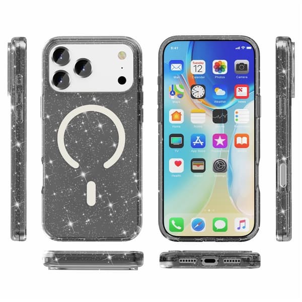 Glitter MagSafe Skal iPhone 17 Pro Transparent Svart