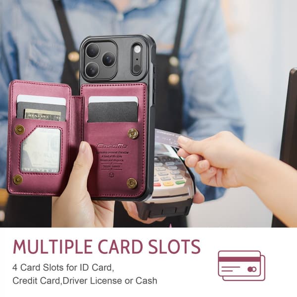 CaseMe Plånboksfodral till iPhone 18 Pro Max med RFID-skydd och 5 kortfack Röd