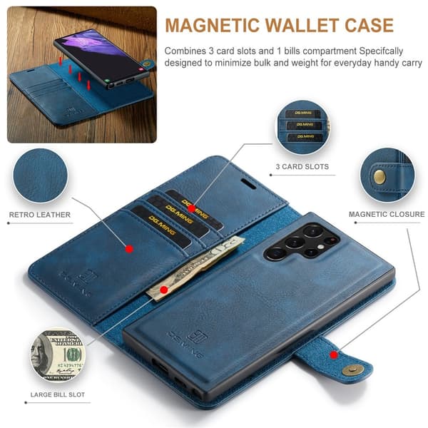DG.MING 2-in-1 Magnet Wallet Samsung Galaxy S26 Ultra Blue