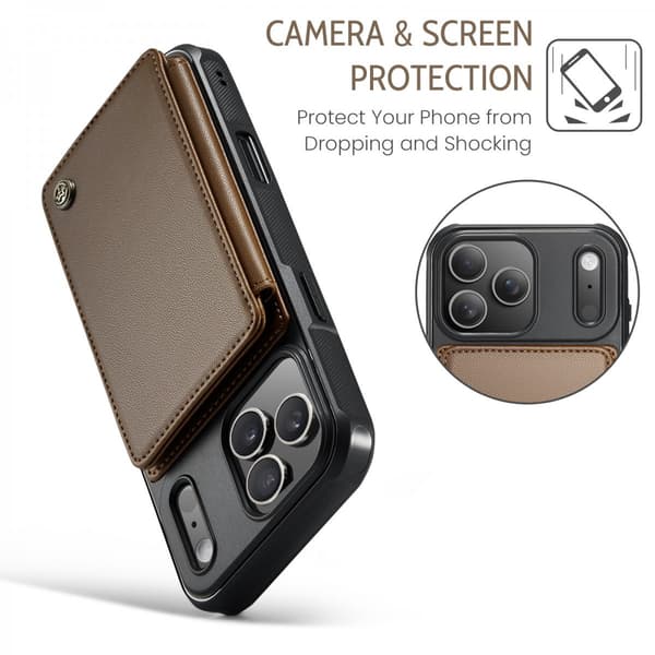 CaseMe Plånboksfodral till iPhone 18 Pro Max med RFID-skydd och 5 kortfack Brun