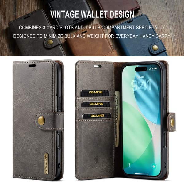 DG.MING 2-in-1 Magnet Wallet iPhone Air Brown
