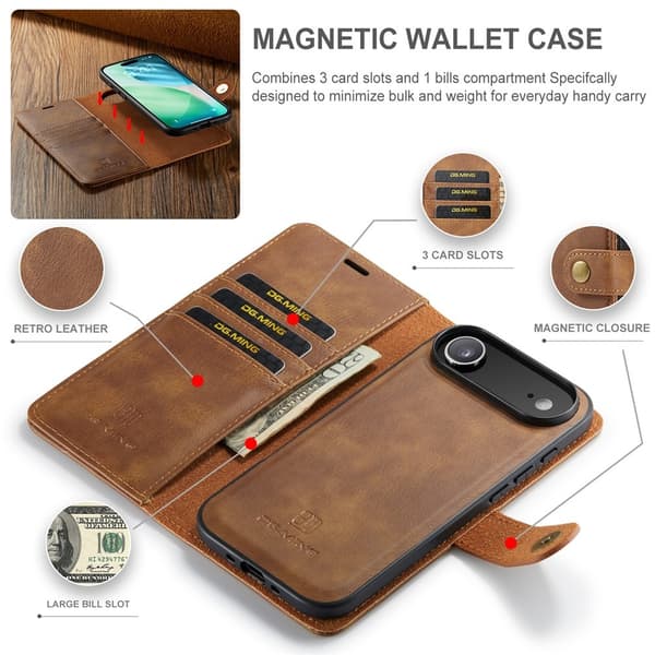 DG.MING 2-in-1 Magnet Wallet iPhone Air Cognac