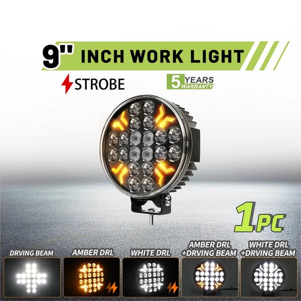 LED Arbejdslys, Dobbelt Lysfunktionalitet, Nem Installation,1PC 9tommer Med DRL