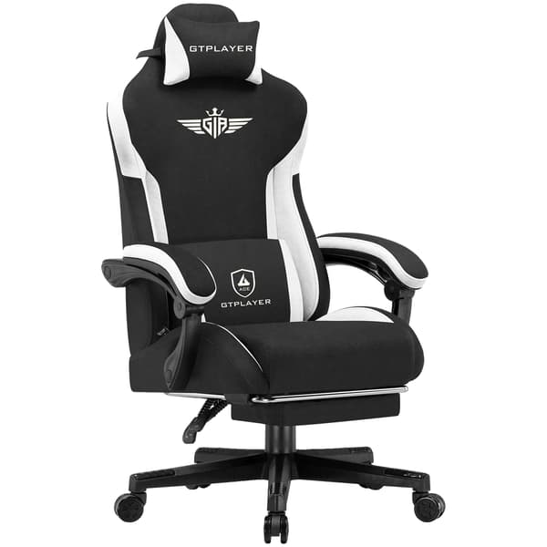 Gamingstol, Ergonomisk Design, Justerbar Rygstøtte,Sort stof
