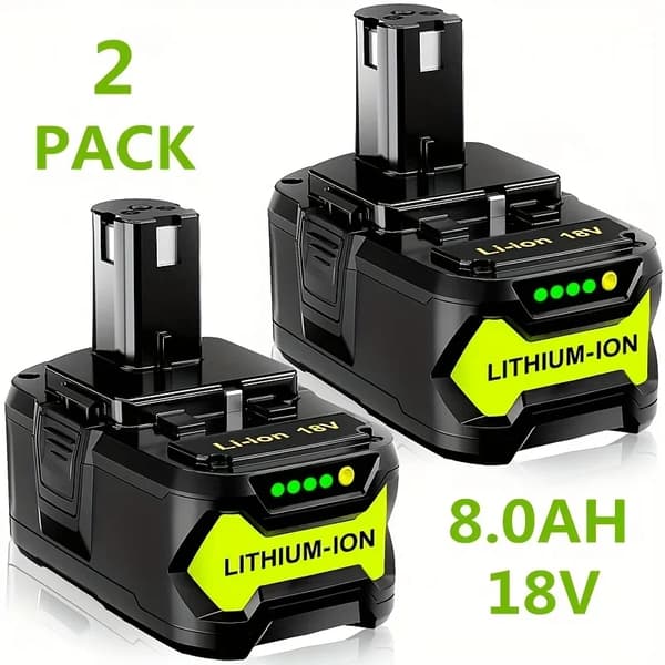 Lithiumbatteri, 18V, 8000mAh kapacitet,RYOBI 18V 8.0Ah 2PCS-a, 18V-e