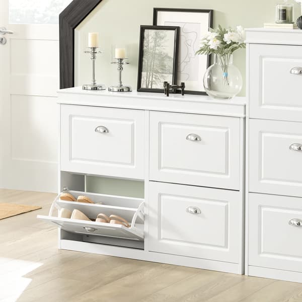 Sko Skab, 4 Klapdøre, Pladsbesparende Design,HVID