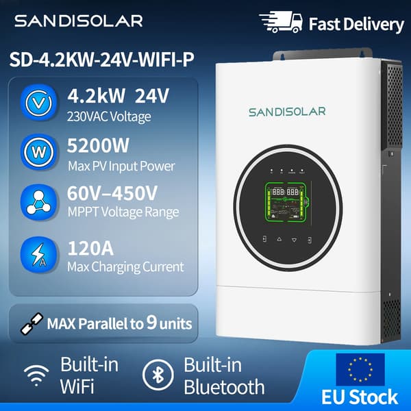 Hybrid sol inverter, smart belastningsstyring, spids effekt 24000VA,4.2KW 24V Parallel