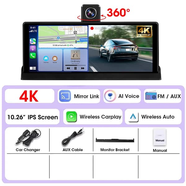 Bil DVR, Frontkamera, Carplay og Android Auto Support,Ingen, Kun frontkamera