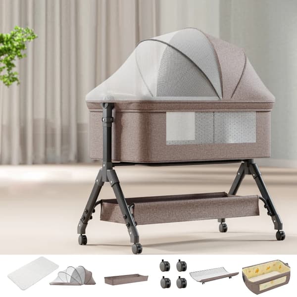 Babyseng, Foldbart Design, Co-Sleeping Funktionalitet,X3-KHAKI