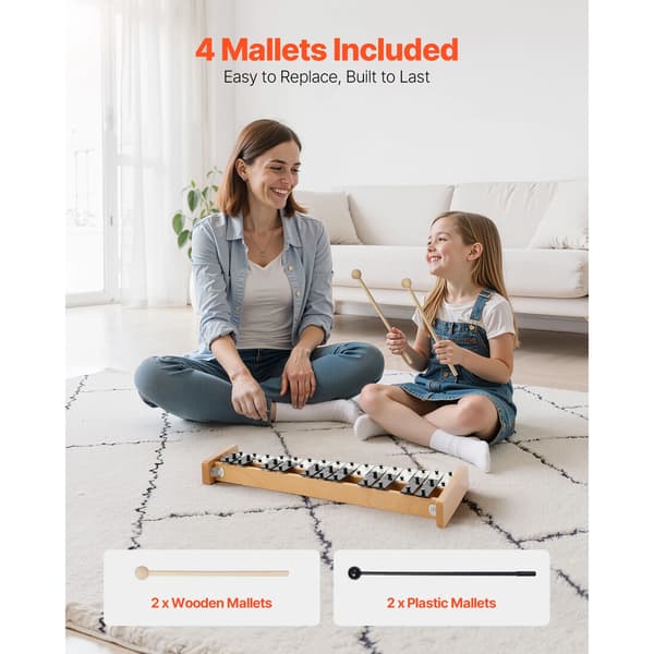Glockenspiel, 27 noter, inkluderer mallets,Sort Hvid