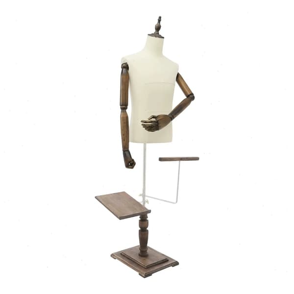 Manlig klädkropp, justerbar höjd, solid träbas,Beige