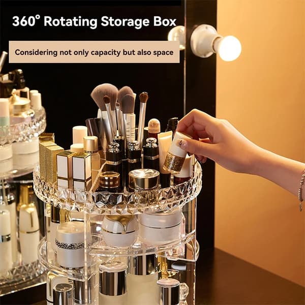 Makeup Organizer, 360° roterende design, klar plast opbevaring,Klar
