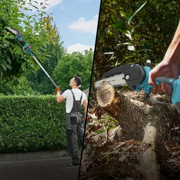 Elektrisk kædesav, teleskopstang, genopladeligt batteri,Blå