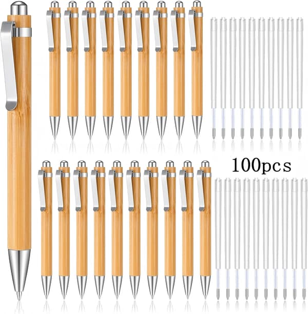 Kuglepenne Sæt, Miljøvenlig Bambus, Udtrækkelig Design,100pcs