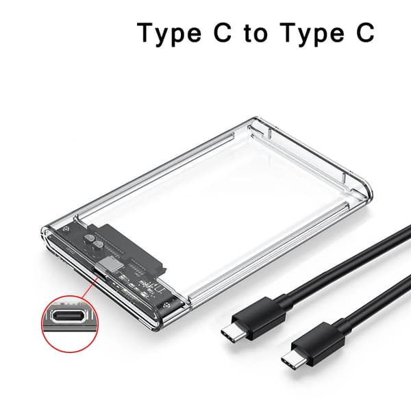 Hårddisklåda, USB 3.0/Typ-C-anslutning, Transparent design,Typ C till Typ C