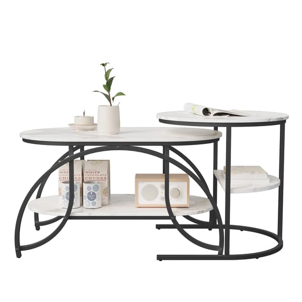 Kaffebordssæt, Moderne Nesting Design, Funktionel Opbevaring,Sort + Hvid