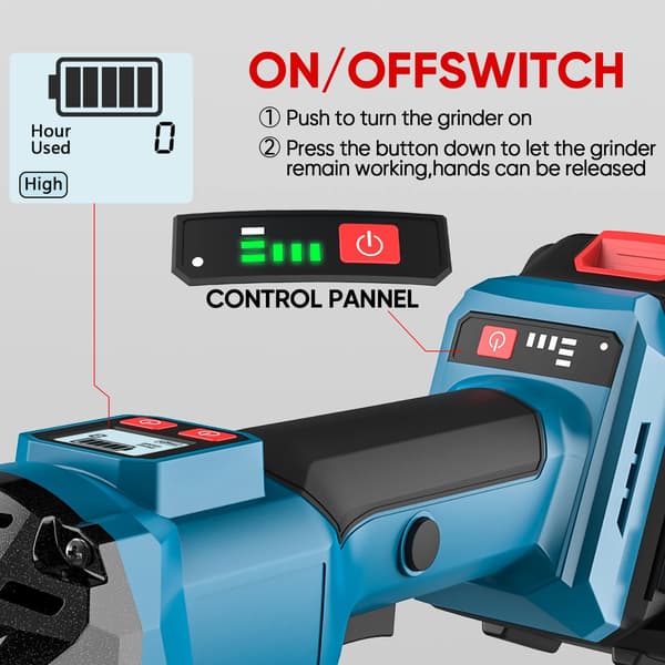 Vinkelslip, Borstlös Motor, Variabel Hastighetskontroll,EU, 2 BATTERI