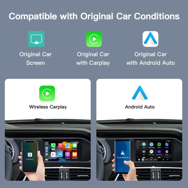 Trådløs Carplay Android Auto, USB Multimedieafspilning, Kamerastøtte,sort