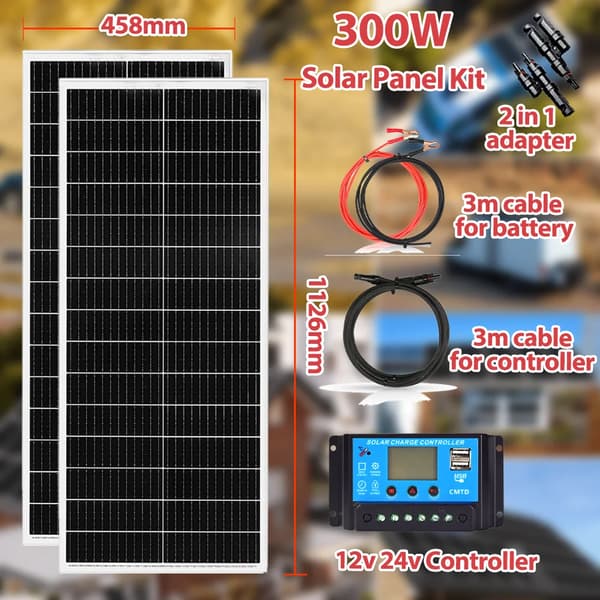 Solpanel, Monokristallint kisel, Vattentät design,300W 12V Kit