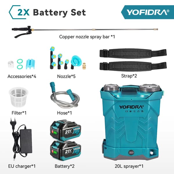 Elektrisk Spruta, 20L Kapacitet, Ergonomisk Ryggsäcksdesign, 2x3.0Ah Batteri Set