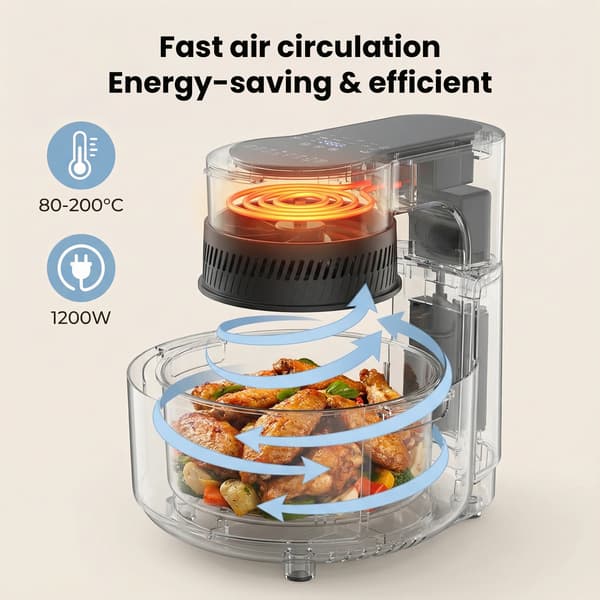 Luftfritös, 1200W, 5L kapacitet, 220V, Modell BW-8016D, CE-certifierad