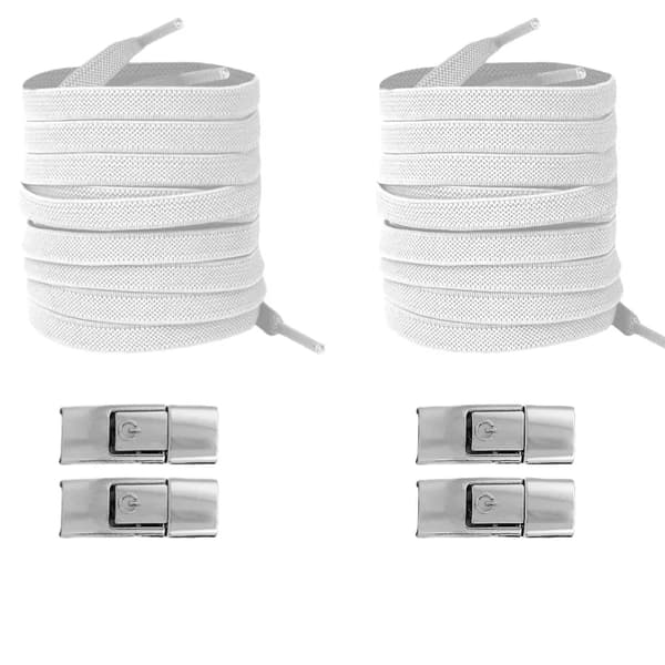 Skoelisser, Flad Design, Tryklås Mekanisme,hvid sølv 2par