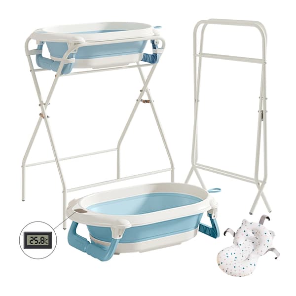 Babytub, Fällbar Design, Inbyggd Termometer,Blå