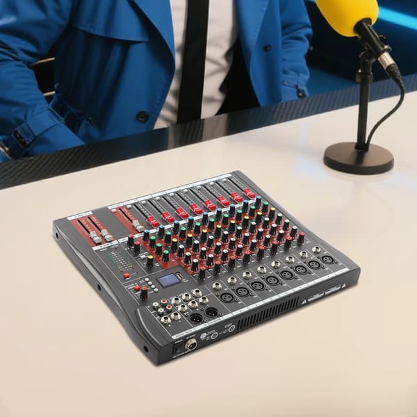 Lydmixer, 8-kanal, Phantom-strøm understøttelse,Sort, 100V-240V EU stik